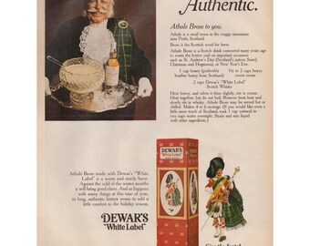 Dewar's White Label Scotch Authentic Athole Brose Recipe Vintage Print Ad 1970