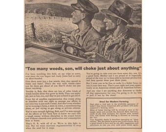 Republic Steel Wartime Farm Clous métalliques pour clôtures, publicité pour Americana de la Seconde Guerre mondiale, 1945