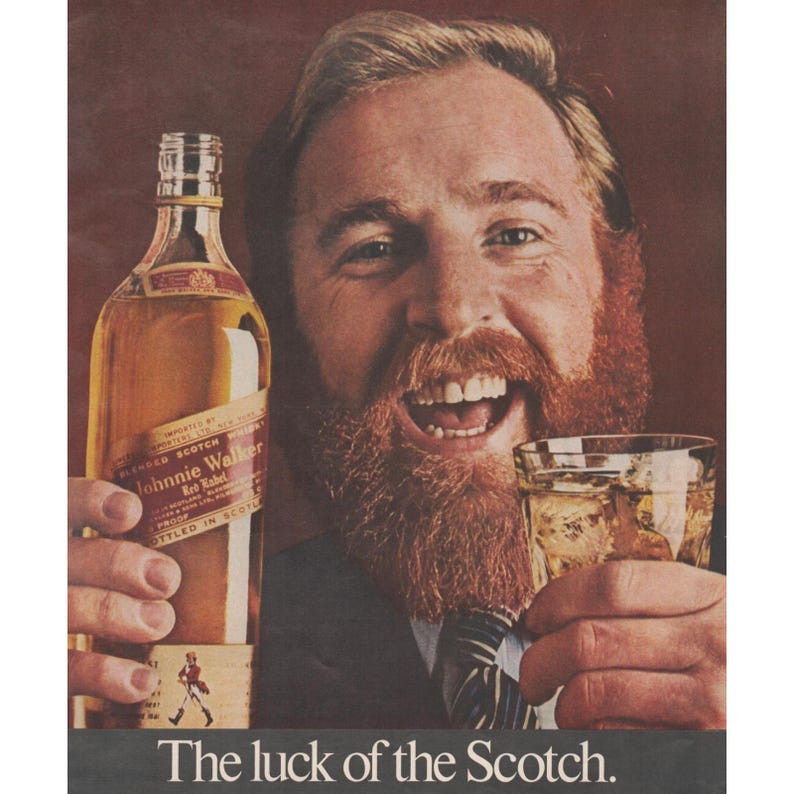 1969 Johnnie Walker Red Label Scotch Whisky Vintage Print Ad Red Bearded Man bild 1
