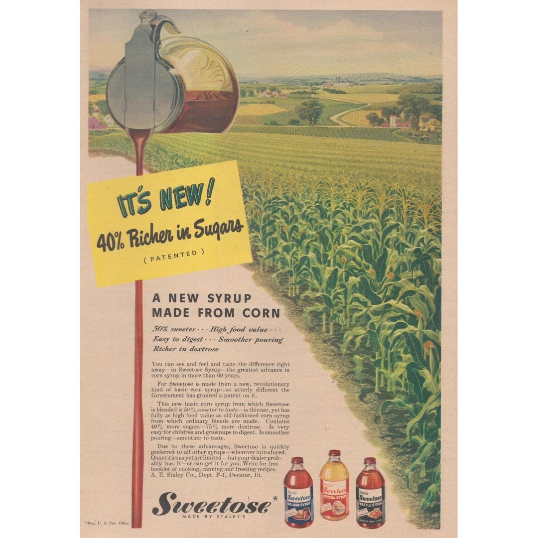 Staley Syrup Vintage 1946 Sweetose Corn Syrup Farm Field A.E. Staley Decatur IL ...