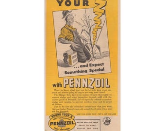 Publicité imprimée de 1945 Pennzoil Motor Oil Sound Your Z Farm Tractor Car Truck Publicité pendant la guerre