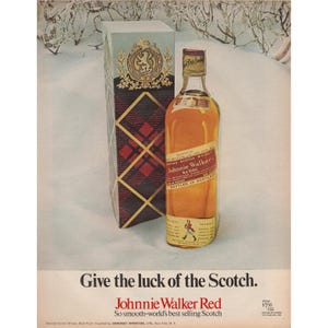 Johnnie Walker Red Give the Luck of the Scotch Christmas Vintage Print Ad 1970 image 1