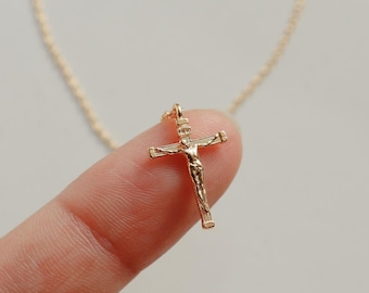 Jesus on Cross Necklace, Faith Pendant, Gold Dipped, Christian Catholic Jewelry, Women's, Goddaughter, Teen for Birthdays, Gifts