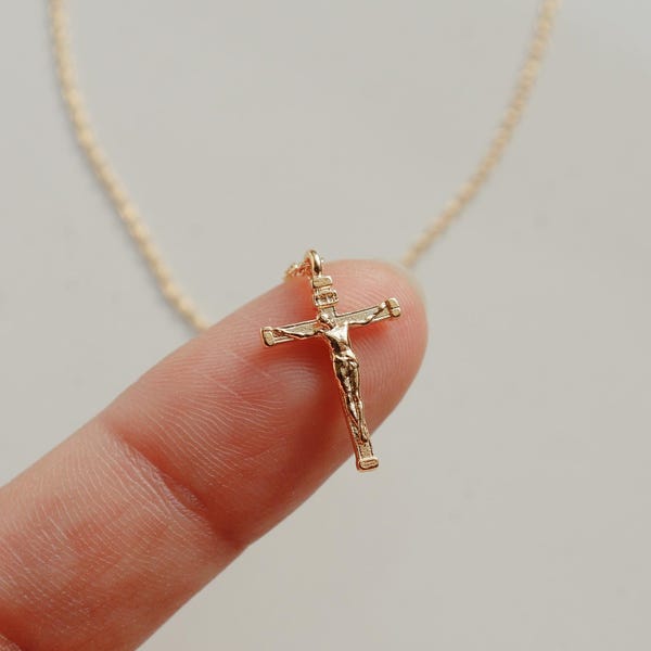 Jesus on Cross Necklace, Faith Pendant, Gold Dipped, Christian Catholic Jewelry, Women's, Goddaughter, Teen for Birthdays, Gifts