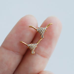 Tiny Longhorn Crystal Studded Earrings, Bull Jewelry, Dainty Cowgirl Style, Gold Dipped Women's Western Studs, Desert Rustic Her Gift