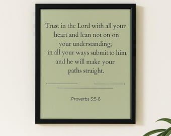 Proverbs 3:5-6, minimalist bible verse prints, wall decor, christian wall art