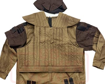 Tan Weathered Flight Suit with Flak Vest & Neck Seal – Brown Accent Cosplay Set