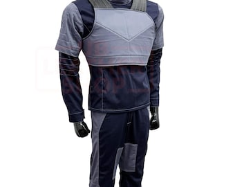 Custom Bounty Hunter Flight Suit and Flak Vest – Light Gray & Navy Blue Cosplay Outfit