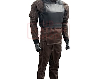 Custom Sci-Fi Bounty Hunter Flight Suit & Flak Vest | 3-Piece Cosplay Outfit | Brown Flight Suit, Black Armor Vest