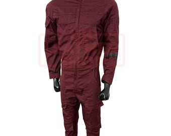 Custom Maroon Pilot Cosplay Flight Suit – Sci-Fi Starfighter Pilot Jumpsuit