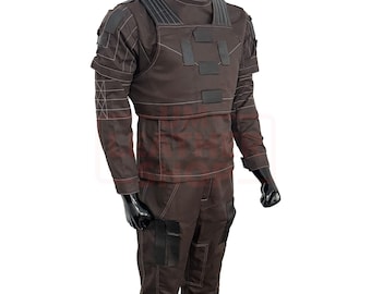 Traje de cosplay personalizado inspirado en Mando / Traje de vuelo marrón y chaleco antibalas