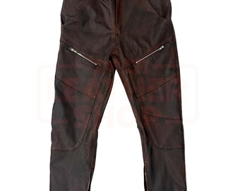Men’s Handmade Distressed Brown Leather Biker Pants - Custom Fit
