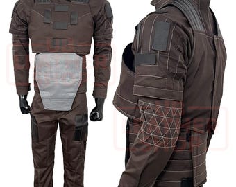 Custom Cosplay Outfit Brown Flight Suit Set with Flak Vest, Cummerbund & Abdominal Armor Tasset