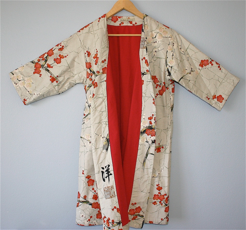 Flannel or Jersey LINED Kimono Robe Plus Size Kimono Kimono Small thru 2XL. Bathrobe Dressing Gown Modern Kimono Garden Grey