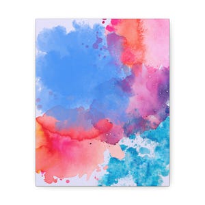 Vibrant Abstract Canvas Art, Watercolor Wall Decor, Modern Home Artwork, Colorful Stretch Canvas, Unique Gift for Art Lovers