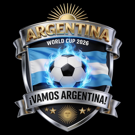 Argentina World Cup 2026 PNG, Vamos Argentina Flaming Soccer Ball Design, Argentina National Team Sublimation Graphic, Football Fan Shirt