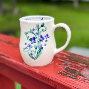 Blue Bell Flowers Large Mug Hand Painted 16 Oz, Large Mug, Hand Glazed, Ceramic Pottery Mug,Coffee Mug, Unique Gift