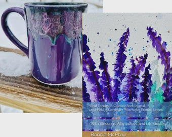 Hand Glazed Purple Ceramic Jumbo Mug (24 Oz) with Coloring Book Journal