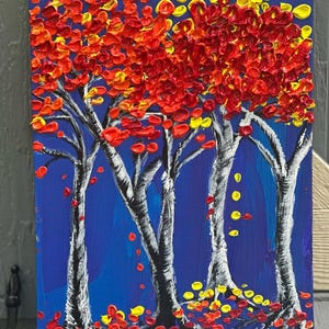 ORIGINAL, Autumn Birches, Textured, 3D, Acrylic Painting on Canvas,  Palette Knife Painting, One of a Kind, Canvas 11 x 14