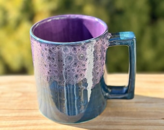 Hand Glazed Medium Mug, Peacock Purple, Square Handle
