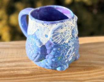 Handglasierte Keramik Eulenbecher: Blau Laune, 20 Unzen Suppentasse