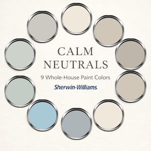 Paleta de colores neutros tranquilos para toda la casa / 9 colores Sherwin-Williams para paredes, molduras y puertas (Guía digital)