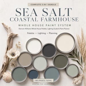 Sea Salt SW 6204 Paint Bundle | Sherwin-Williams Coastal Farmhouse Whole House Palette, Lighting Guide & Paint Planner PDF
