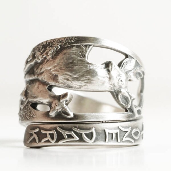 Yellowstone Park Ring, Elk Ring, Sterling Silver Spoon Ring, Stag Animal Ring, Deer Family, Montana State, Wyoming, Adjustable Ring (6752)