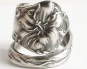 Tiger Lily Ring, Iris Flower Ring, Sterling Floral Ring, Sterling Silver Spoon Ring, Handmade Gift for Her, Personalized Ring Size (6733)