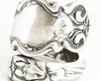 Iris Ring, Art Nouveau Flower Ring, Sterling Silver Spoon Ring, Wallace Antique Spoon Ring 5th Anniversary Gift, Adjustable Ring Size (7056)