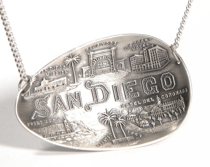 Sterling San Diego Necklace, California Jewelry, Antique Silver Spoon
