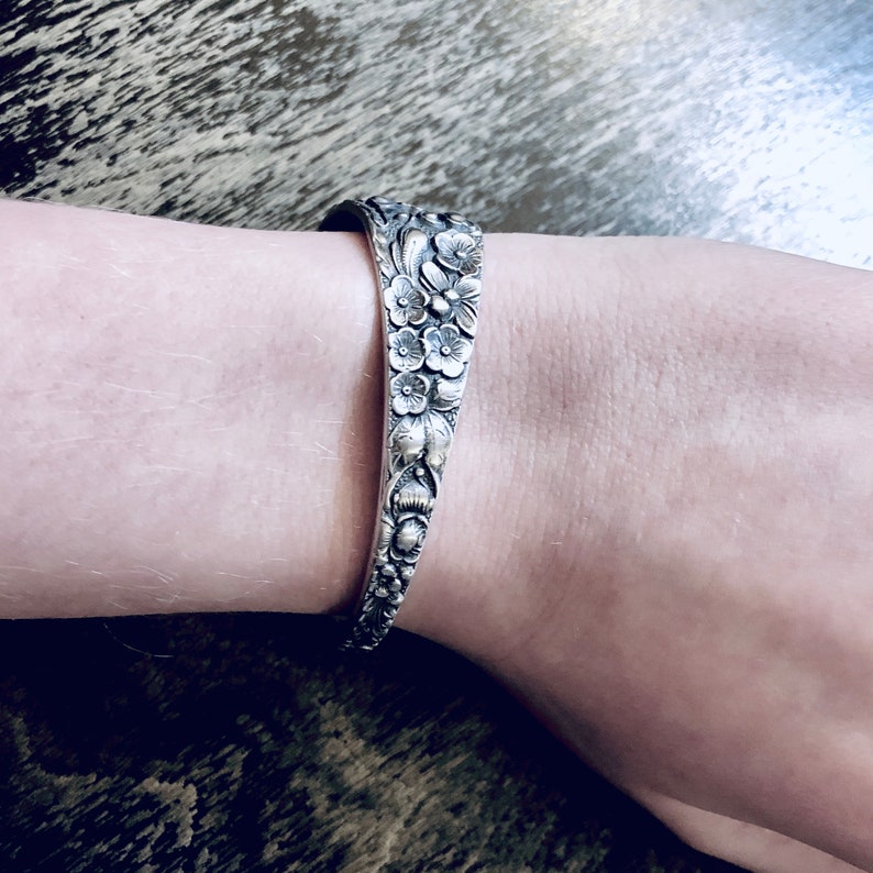 Rose Bracelet Antique Stieff Sterling 1892 Rose Bracelet Antique Sterling Silver Spoon Bracelet Silver Floral Bracelet for Women B7395