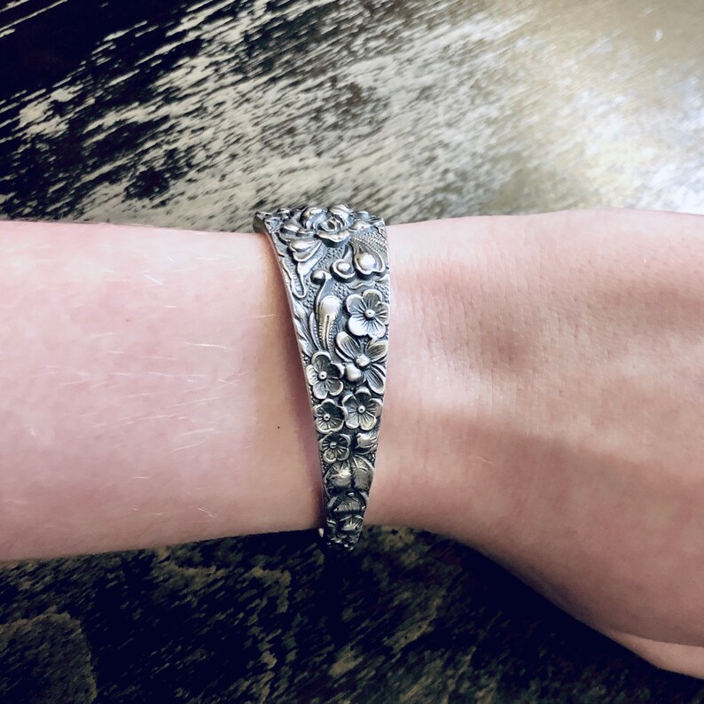 Rose Bracelet Antique Stieff Sterling 1892 Rose Bracelet Antique Sterling Silver Spoon Bracelet Silver Floral Bracelet for Women B7395