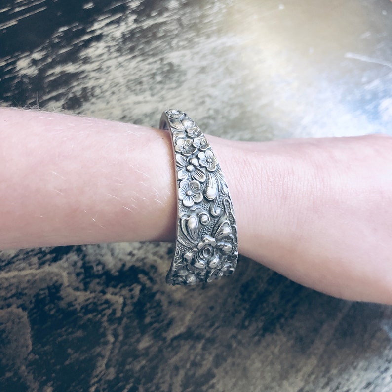 Rose Bracelet Antique Stieff Sterling 1892 Rose Bracelet Antique Sterling Silver Spoon Bracelet Silver Floral Bracelet for Women B7395