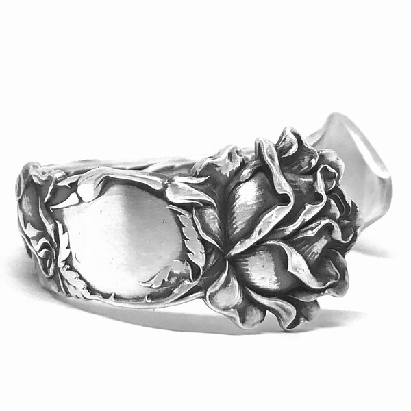 Silver Rose Cuff, Sterling Silver Spoon Bracelet, Antique Alvin Bridal Rose 1903, Handmade Gift for Her, Black Friday, Size 5 6 7 (B7872)