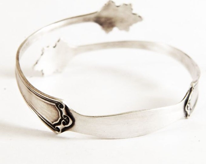Exclusive Victorian Spoon Cuff Bracelet Shell Design, Sterling Silver