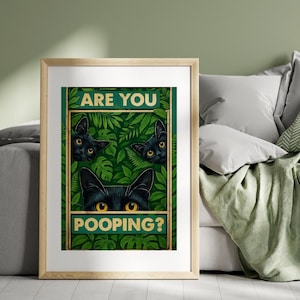 Cat Wall Art with Humorous Quote - Perfect for Bathroom Display