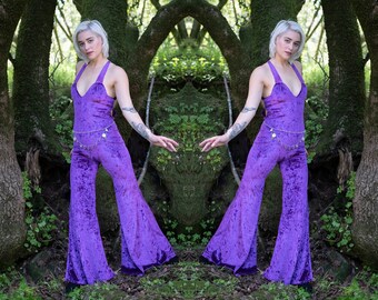 purple bell bottom jumpsuit