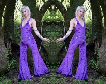 purple bell bottom jumpsuit