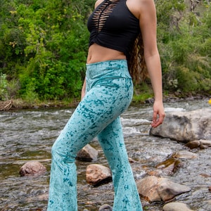 Velvet Bell Bottoms - Flares Festival Clothing - Sea Foam Velvet Stretchy Pants - Hippie Boho Festival Wear - Velvet Flare Pants