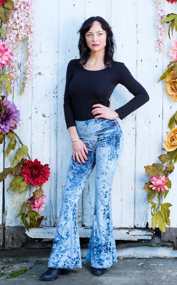 Black Crushed Velvet Bell Bottoms - High Waisted Flare Pants