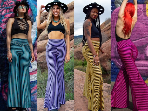 パンツ Stripe slacks 90's archive flare buggy Black Stripe Belted Flare Trousers | Zocha – motelrocks-com-us