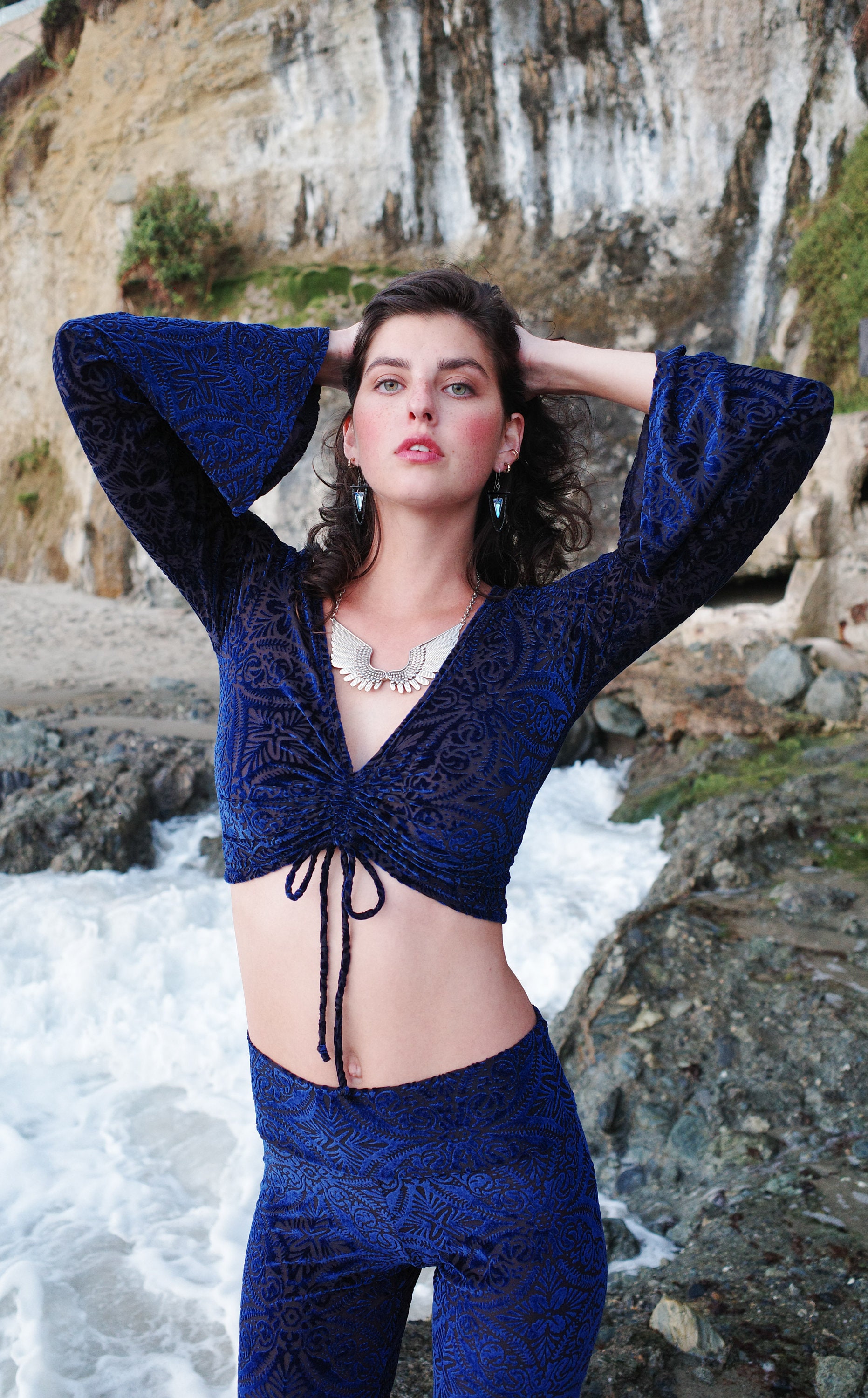 Bell Sleeve Top X Boho Hippie X Burnout Velvet Top - Velvet