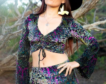 Boho Velvet Bell Sleeve Top
