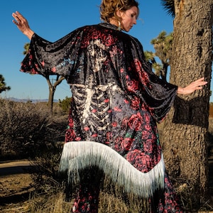 Grateful Dead - Bertha Kimono -  Stealie -  Velvet Kimono - Fringe Deadhead Dead and Co - Festival Robe -Unisex - Steal Your Face