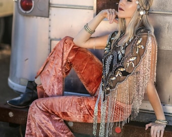 Sequin Beaded Capelet: Sparkle Fringe Shawl - Gold or Silver