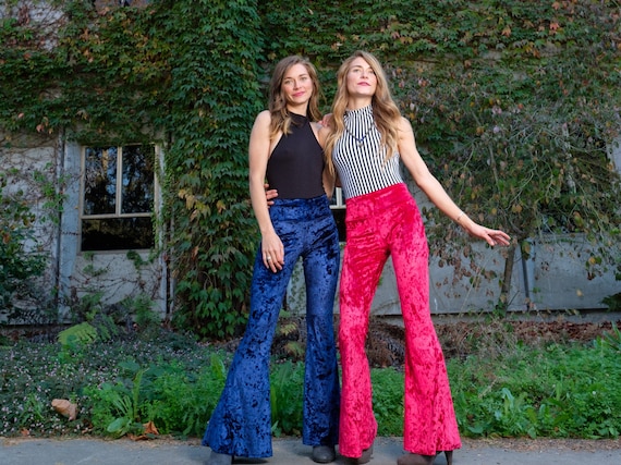 Crinkle Velvet Wide Leg Dress Pants