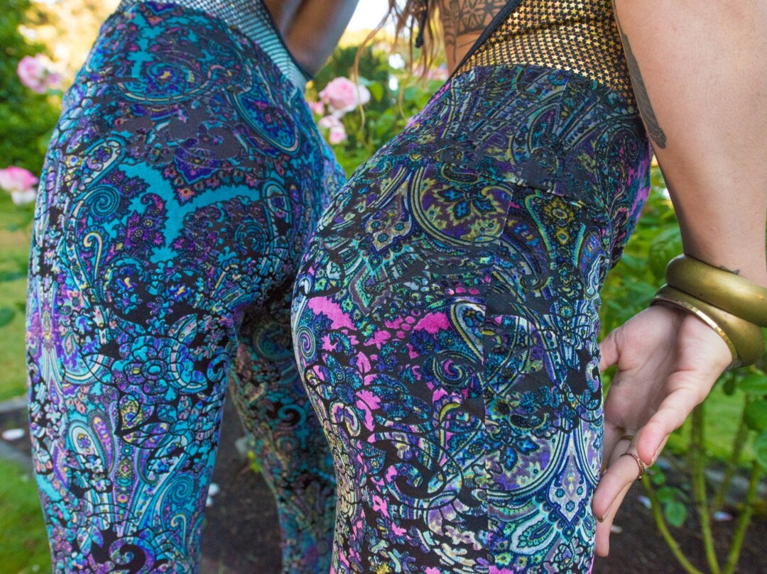 Paisley Velvet Bell Bottoms x Paisley Velvet Flare Pants x Festival Bells x Boho Hippie - 2 Colors