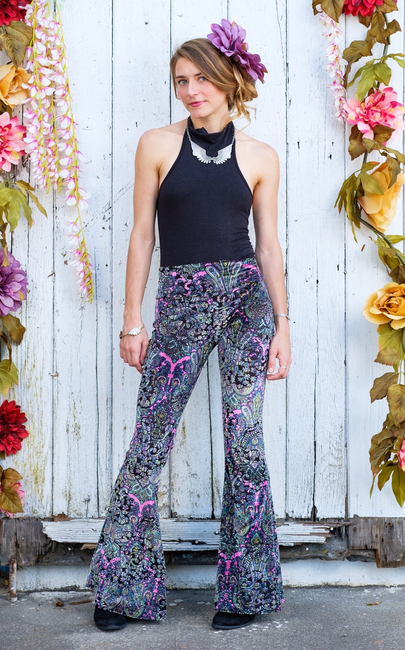 Paisley Velvet Bell Bottoms X Paisley Velvet Flare Pants X Etsy