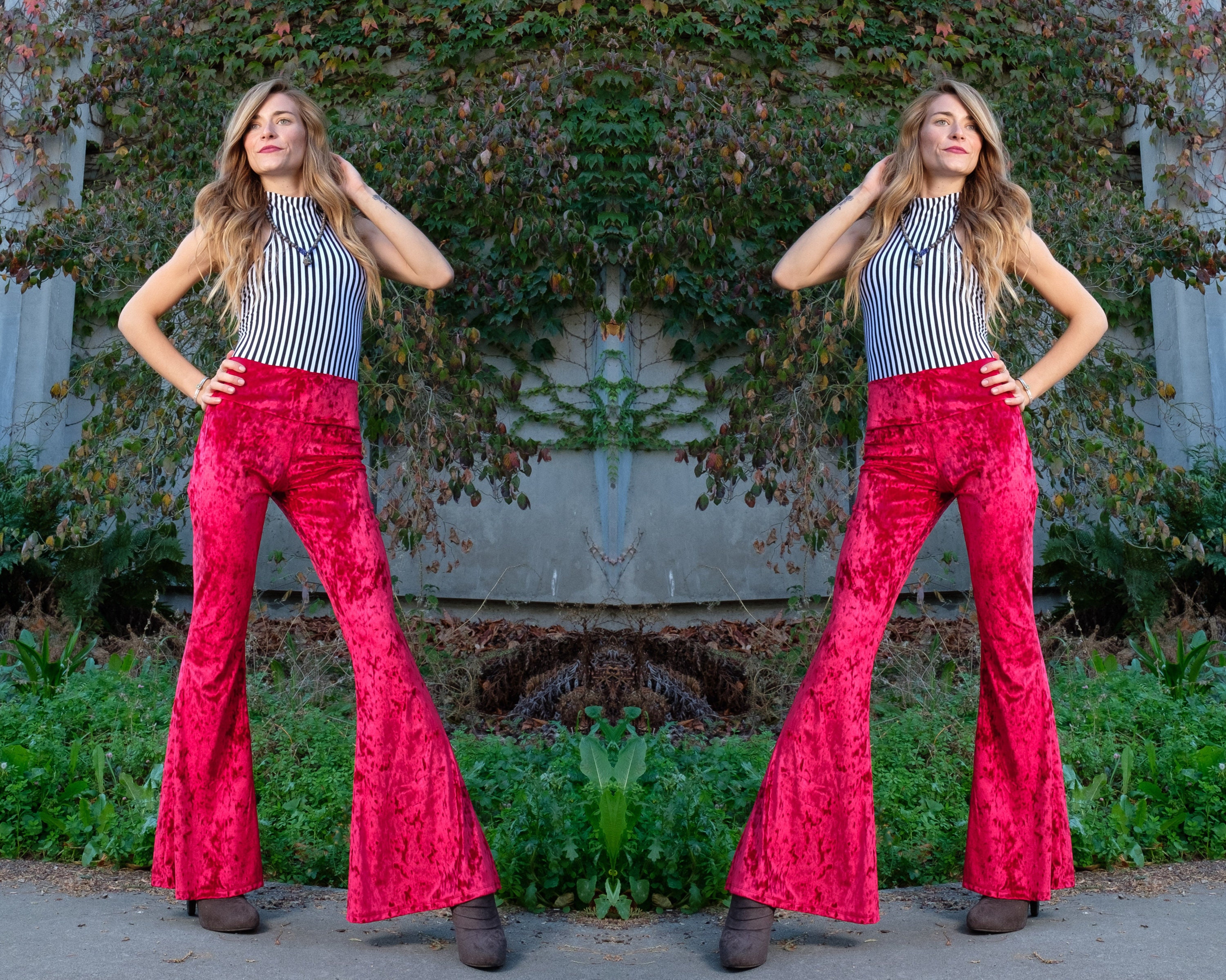 Women's Velvet Solid Color Velvet 70s Inspired Bell Bottom Women's Velvet Solid Color Velvet 70s Inspired Bell Bottom
